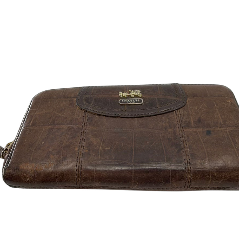 Coach Brown Croc Embossed Leather Zip Wallet